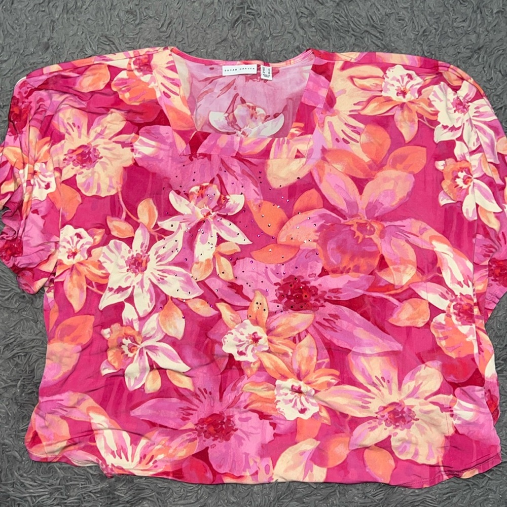 Susan Graver  Pink and Orange Blouse